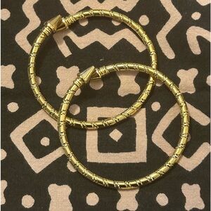 Pair (2) Yellow Gold Caribbean Bangle Cuff West Indian African Pyramid Ends